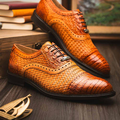 John Brandy Men’s Woven calfskin Genuine Caiman Crocodile Cap Toe Oxford | Marco Di Milano