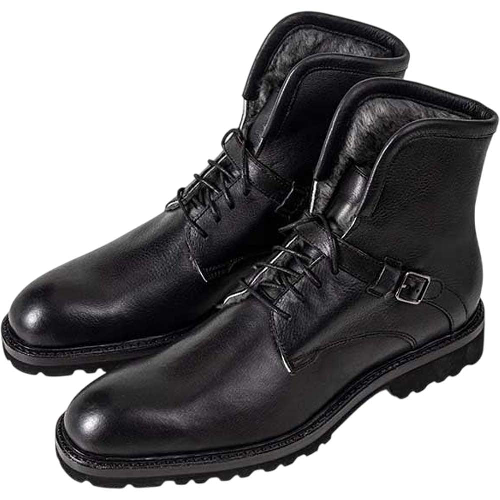 Ugo Vasare George Black Pebble Grain Leather Fur Boots