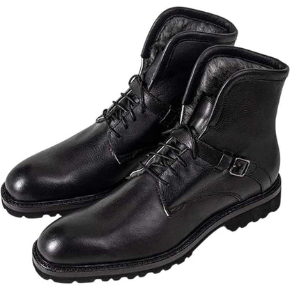 Ugo Vasare George Black Pebble Grain Leather Fur Boots