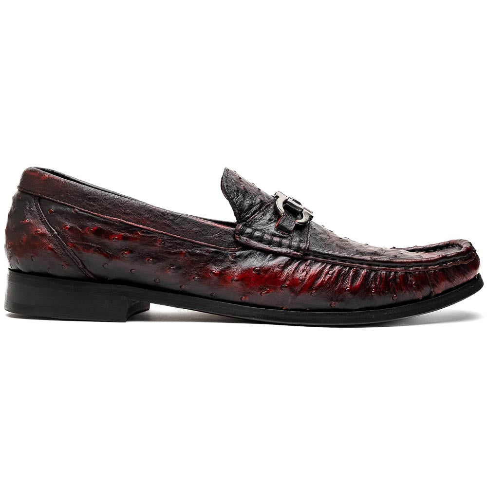 Ferrioni Black Cherry Genuine Ostrich Moc Toe Bit Loafers | MARCO DI MILANO