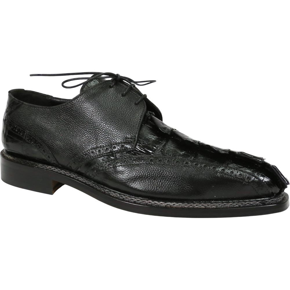 Mauri Don Men's Black Exotic Hornback Tail / Pebble Grain Leather Derby Shoes