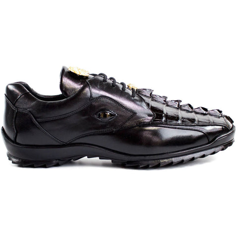 Belvedere Vasco Men's Black Hornback Crocodile & Soft Calf Sneaker