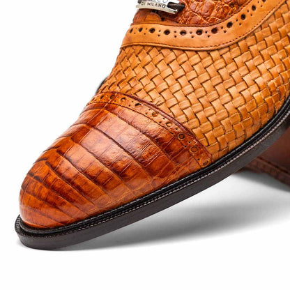 John Brandy Men’s Woven calfskin Genuine Caiman Crocodile Cap Toe Oxford | Marco Di Milano