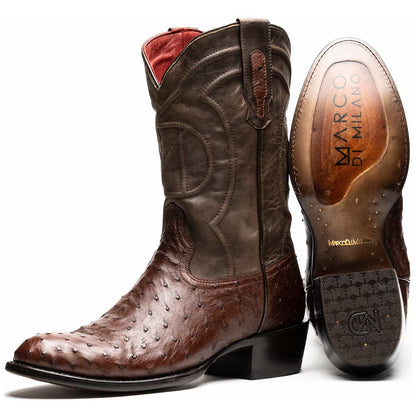 Savannah Genuine Full Quill Ostrich Skin Cowboy Tabac Boot | Marco Di Milano Western Boots