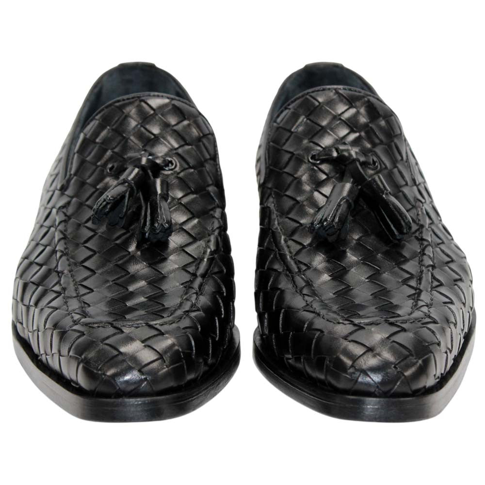 DUCA Tirrenea Black Men's Italian Woven Leather Tassel Loafers