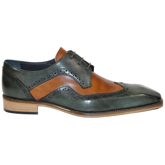 Duca Saranno Men's Green/Cognac Calf-Skin Leather Oxfords Shoes