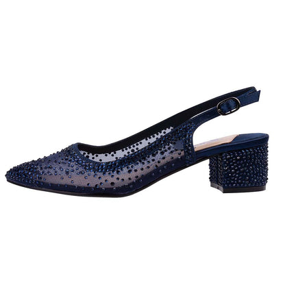 Lady Couture DEMI Navy Rhinestone Mesh Slingback Block with 2.5-Inch Heel