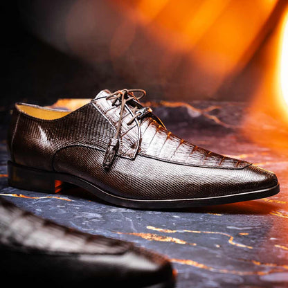 Merida Genuine Caiman and Lizard Skin Brown Dress Derby | Marco Di Milano
