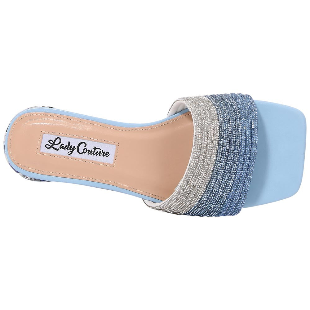 Lady Couture Women's Amazing Blue Multi Metallic Rhinestone Strap Slide Sandals