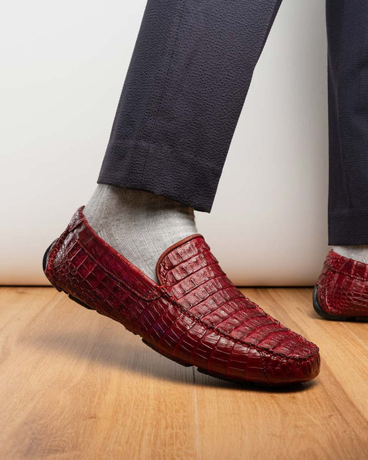 Marco Di Milano Remo Wine Caiman Driving Slip-On Loafers