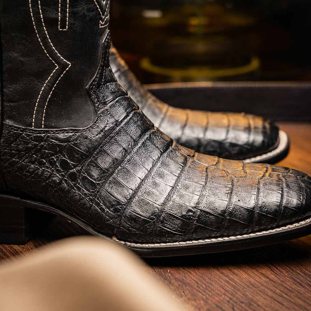 Tucson Genuine Caiman Belly Skin Black Cowboy Boot | Marco Di Milano Western Boots
