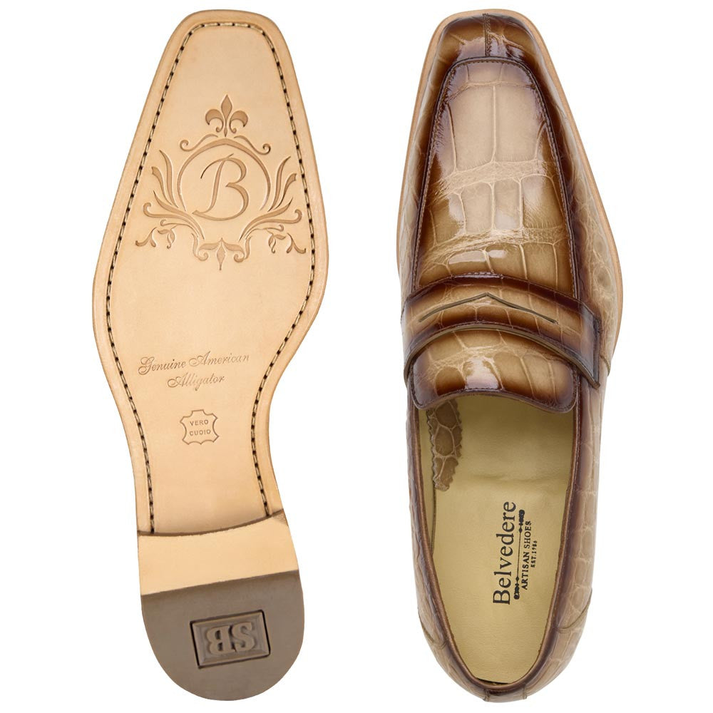 Belvedere Men’s Genuine American Alligator Antique Taupe Penny Loafer - Gavino