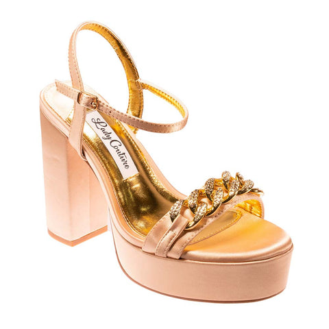 Lady Couture DANCE Gold Platform Sandal With Chain Ornament