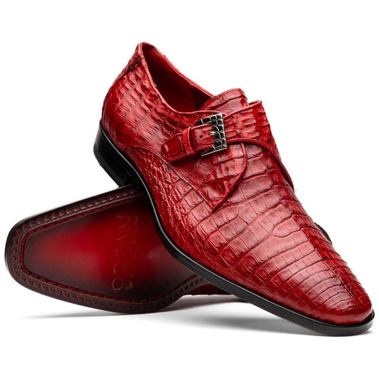 Rovigo Red Men’s Genuine Caiman Crocodile Dress Monk Strap | Marco Di Milano