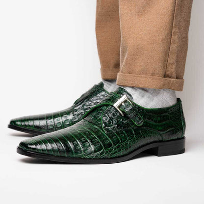Rovigo Green Men’s Genuine Caiman Crocodile Skin Monk Strap | Marco Di Milano