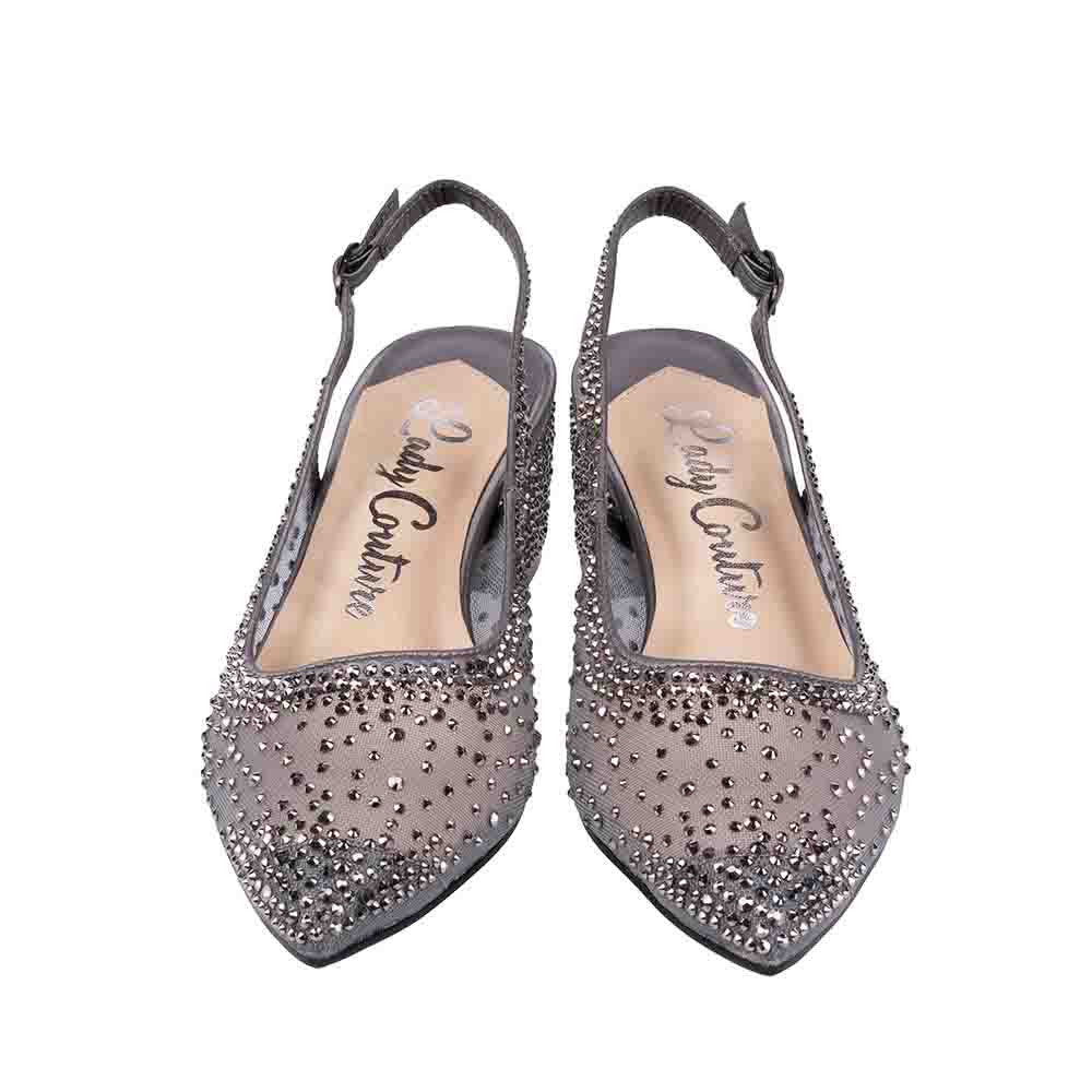Lady Couture DEMI Pewter Rhinestone Mesh Slingback Block with 2.5-Inch Heel