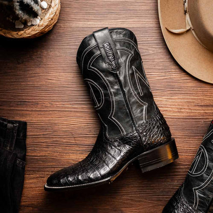 Tucson Genuine Caiman Belly Skin Black Cowboy Boot | Marco Di Milano Western Boots