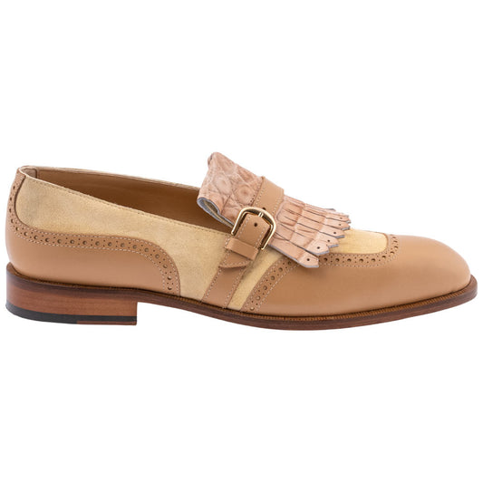 MAURI Shoes Men’s Kiltie Slip-On Dune Champagne Alligator, Calfskin & Suede Leather Luxury Loafers