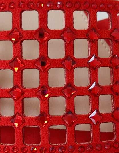 Lady Couture Women's Garden Red Geometric Crystal Flat Slide Sandals