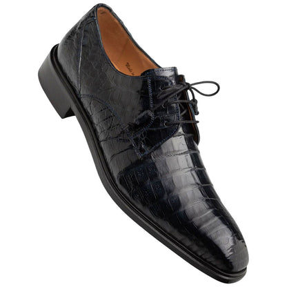 Mezlan Riverside Crocodile Skin Cap Toe Blue Derby Lace Up Shoes
