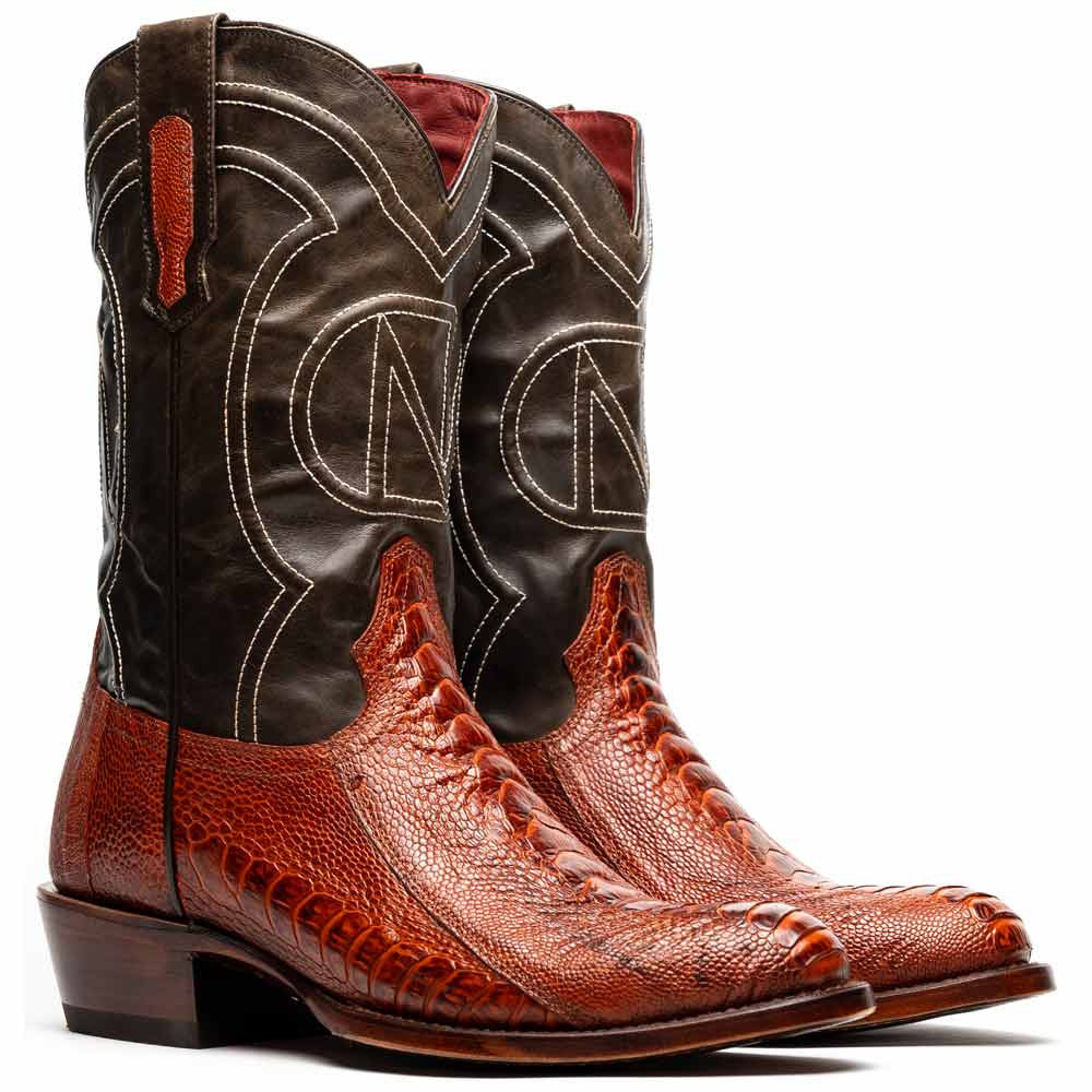 Denver Genuine Ostrich Leg Skin Cognac Cowboy Boot | Marco Di Milano Western Boots