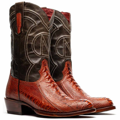 Denver Genuine Ostrich Leg Skin Cognac Cowboy Boot | Marco Di Milano Western Boots