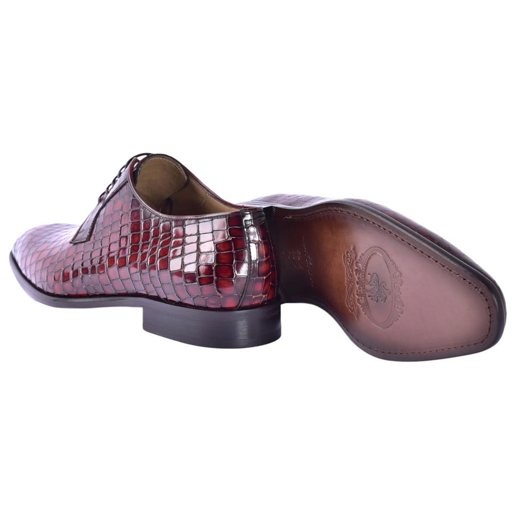 Corrente Men's Croco-Print Calfskin Derby - Tan