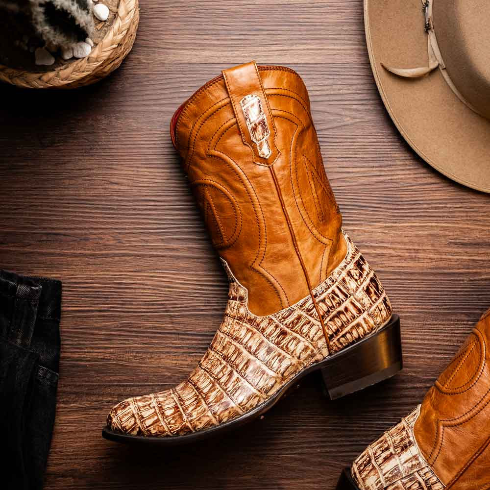 Phoenix Genuine Caiman Belly Skin Stone Orix Cowboy Boot | Marco Di Milano Western Boots