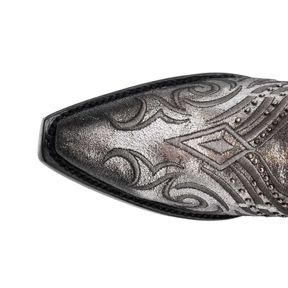 Ferrini Masquerade Silver Metallic Full Grain Snipped Toe Leather Boots