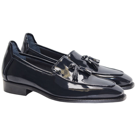 Duca Fano Navy Genuine Italian Patent Leather Tassel Loafer Shoes