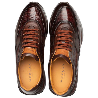 Mezlan Arkley Men's Brown Ostrich & Calfskin Dress Sneaker - Handmade in Spain