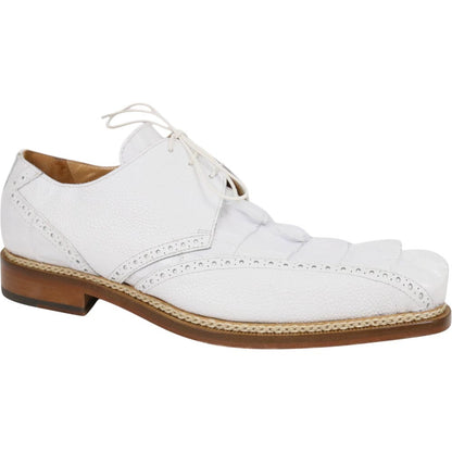Mauri Don Men's White Exotic Hornback Tail / Pebble Grain Leather Derby Shoes