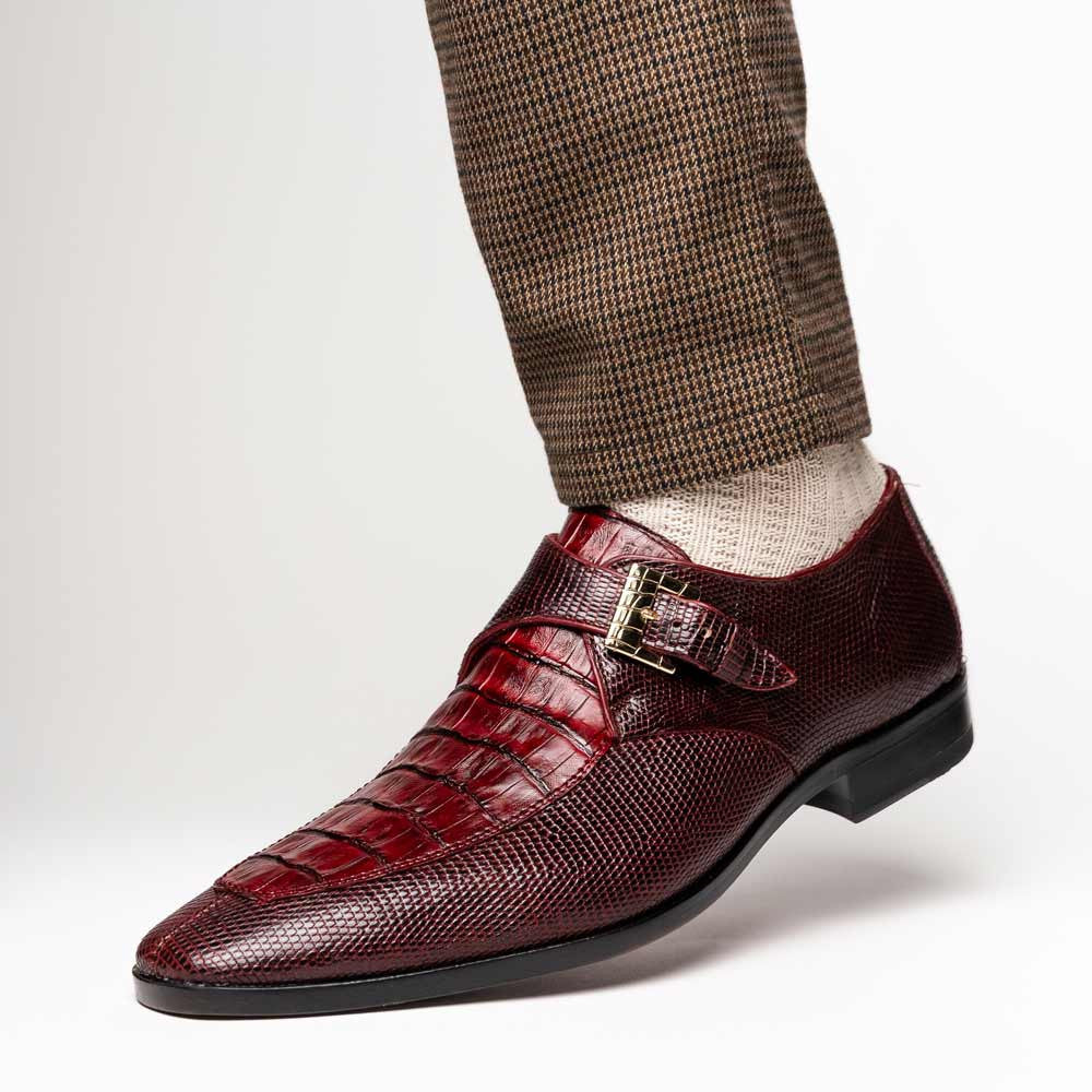 Toluca Genuine Crocodile and Lizard Skin Wine Monk Strap | Marco Di Milano