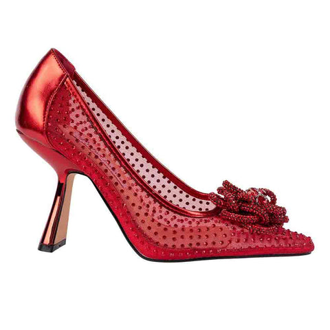 Lady Couture SWEET Red Rhinestone Ornament Mesh Pump with 3.5 Inch Heel