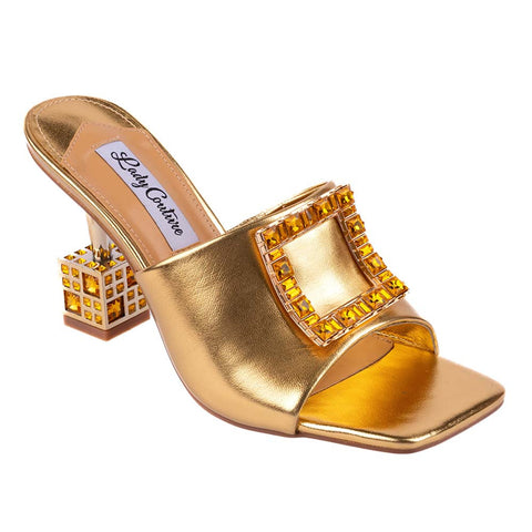 Lady Couture CASINO Gold Jeweled Metallic Square Heel Slide