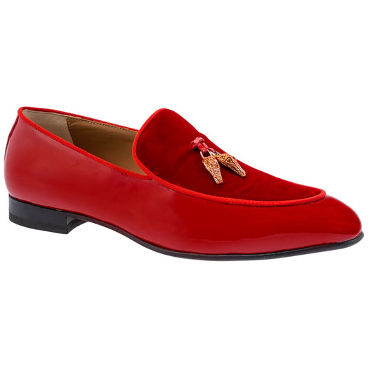 MAURI Shoes Men’s Patent Leather & Velvet Tassel Moc Toe Luxury Dress Loafers