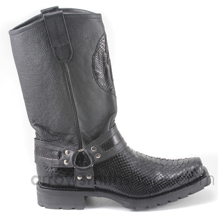 Los Altos Black Genuine Python Biker Boot