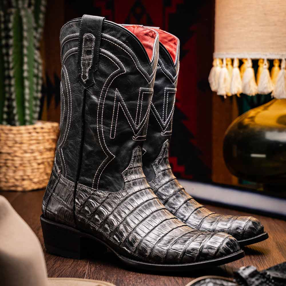 Phoenix Genuine Caiman Belly Skin Stone Gray Cowboy Boot | Marco Di Milano Western Boots