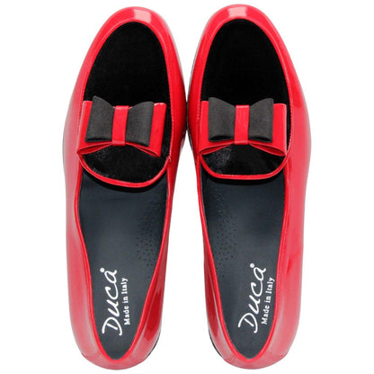Amalfi Red & Black Velvet & Patent Leather Slip on | Duca Bow Dress Loafers