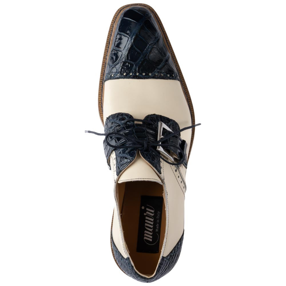MAURI Shoes Men’s Blue Cream Alligator & Calfskin Leather Flawless Cap Toe Monk Strap Luxury Derby Dress Shoes