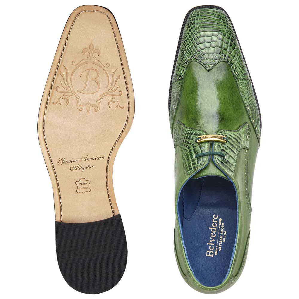 Belvedere Antonio Emerald American Alligator Skin Wingtip Derby (USA Men Size)