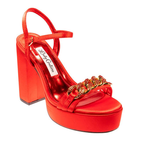 Lady Couture DANCE Red Platform Sandal With Chain Ornament
