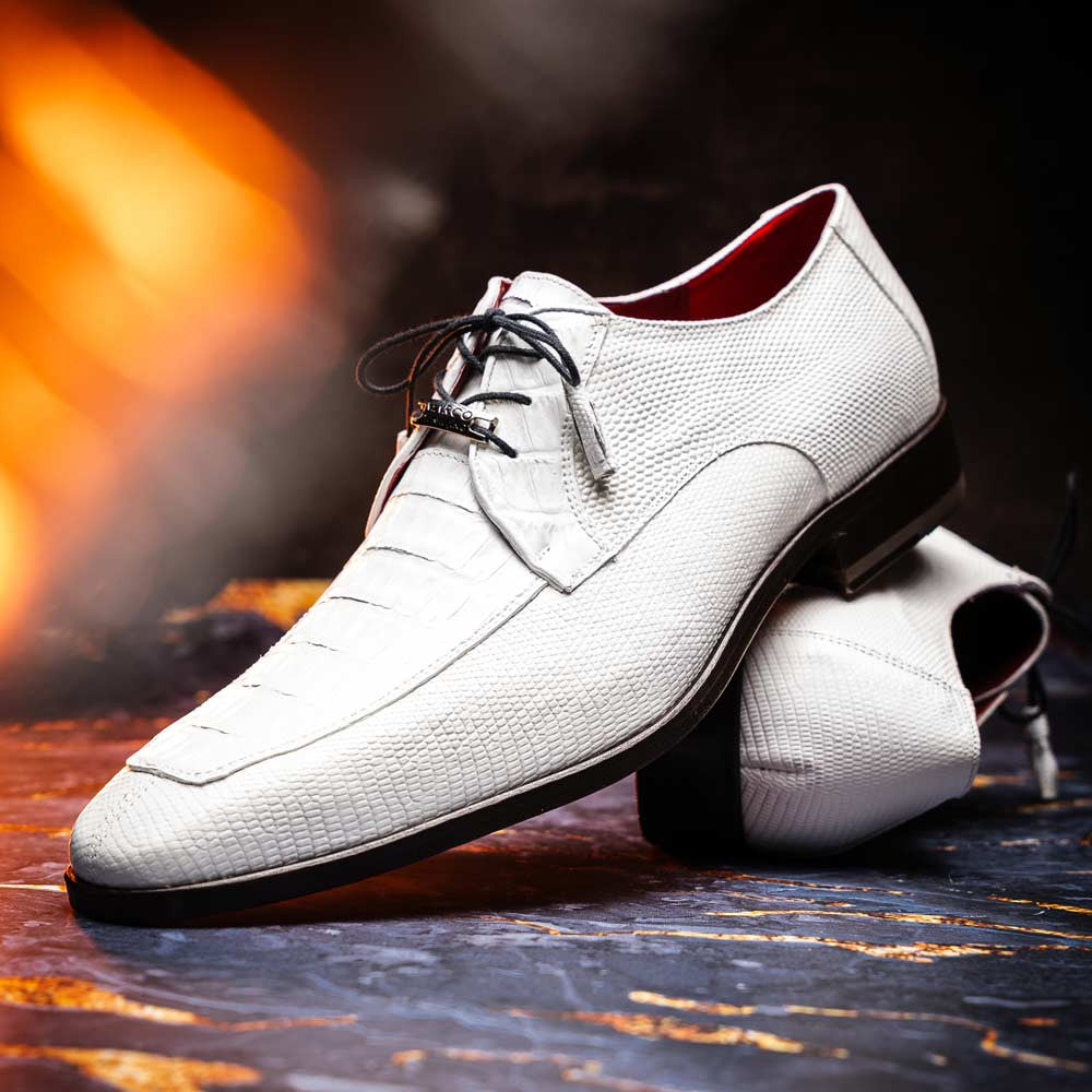 Merida Genuine Caiman and Lizard Skin White Dress Derby | Marco Di Milano