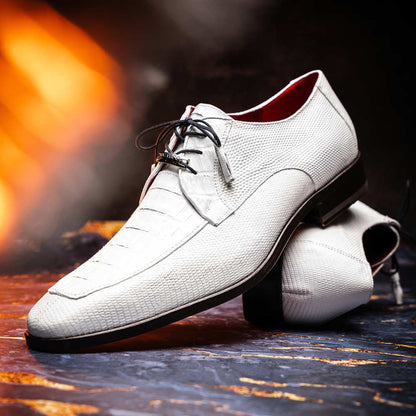 Merida Genuine Caiman and Lizard Skin White Dress Derby | Marco Di Milano