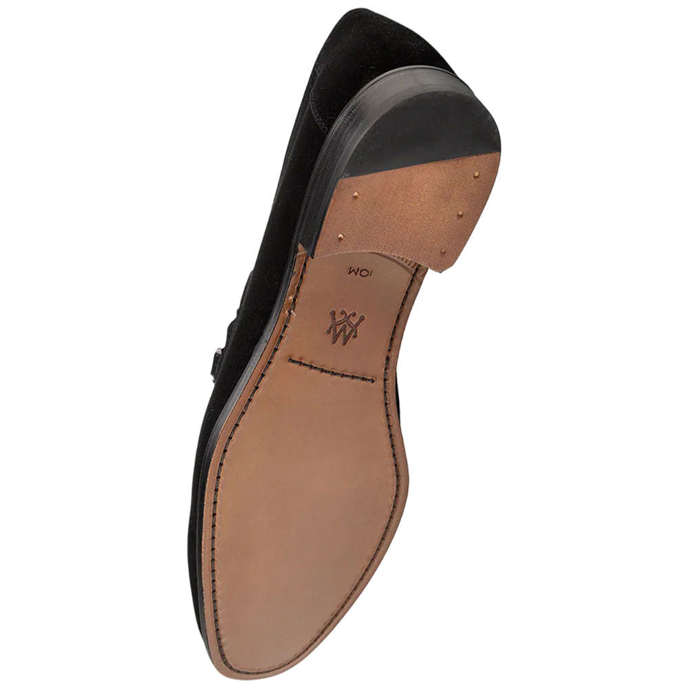 Bracco Burnished Suede Ornament Black Slip On | Mezlan Dress Loafer for Men
