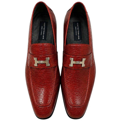 Corrente Men's Vita Calf Skin H-Buckle Loafer - Red