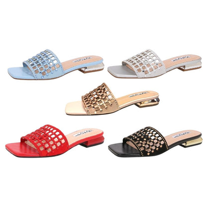 Lady Couture Women's Garden Rose Gold Geometric Crystal Flat Slide Sandals