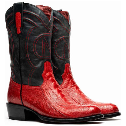 Denver Genuine Ostrich Leg Skin Red Cowboy Boot | Marco Di Milano Western Boots