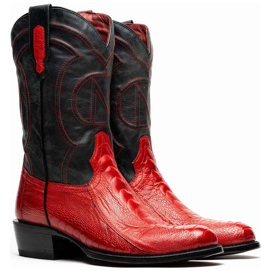 Denver Genuine Ostrich Leg Skin Red Cowboy Boot | Marco Di Milano Western Boots