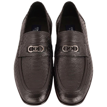 Corrente Men’s Low Cut Black Python Leather Round Toe Loafer